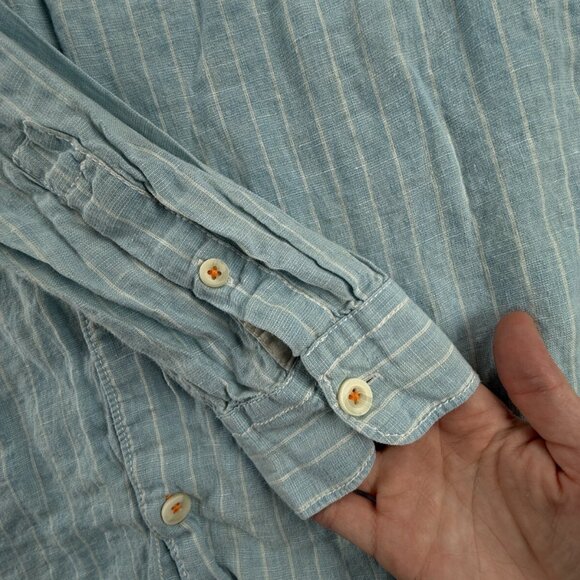 Tommy Bahama Relax All Linen Small Button Up Shirt Men Long Sleeve Blue Striped - Picture 10 of 16